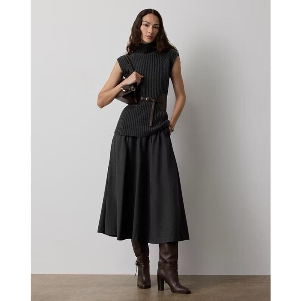 Ralph Lauren Collection Purple Label Classic Grey Wool Midi Skirt 10